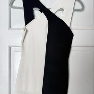 White House Black Market One Shoulder Black and White Dress